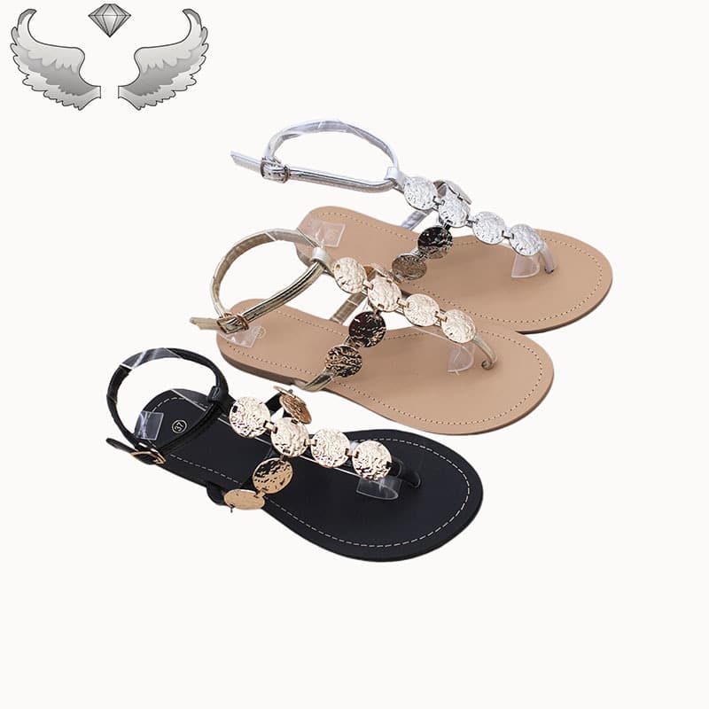Spot new women's sandals summer beach shoes thong metal accessories craft shoes Fashion Sandals