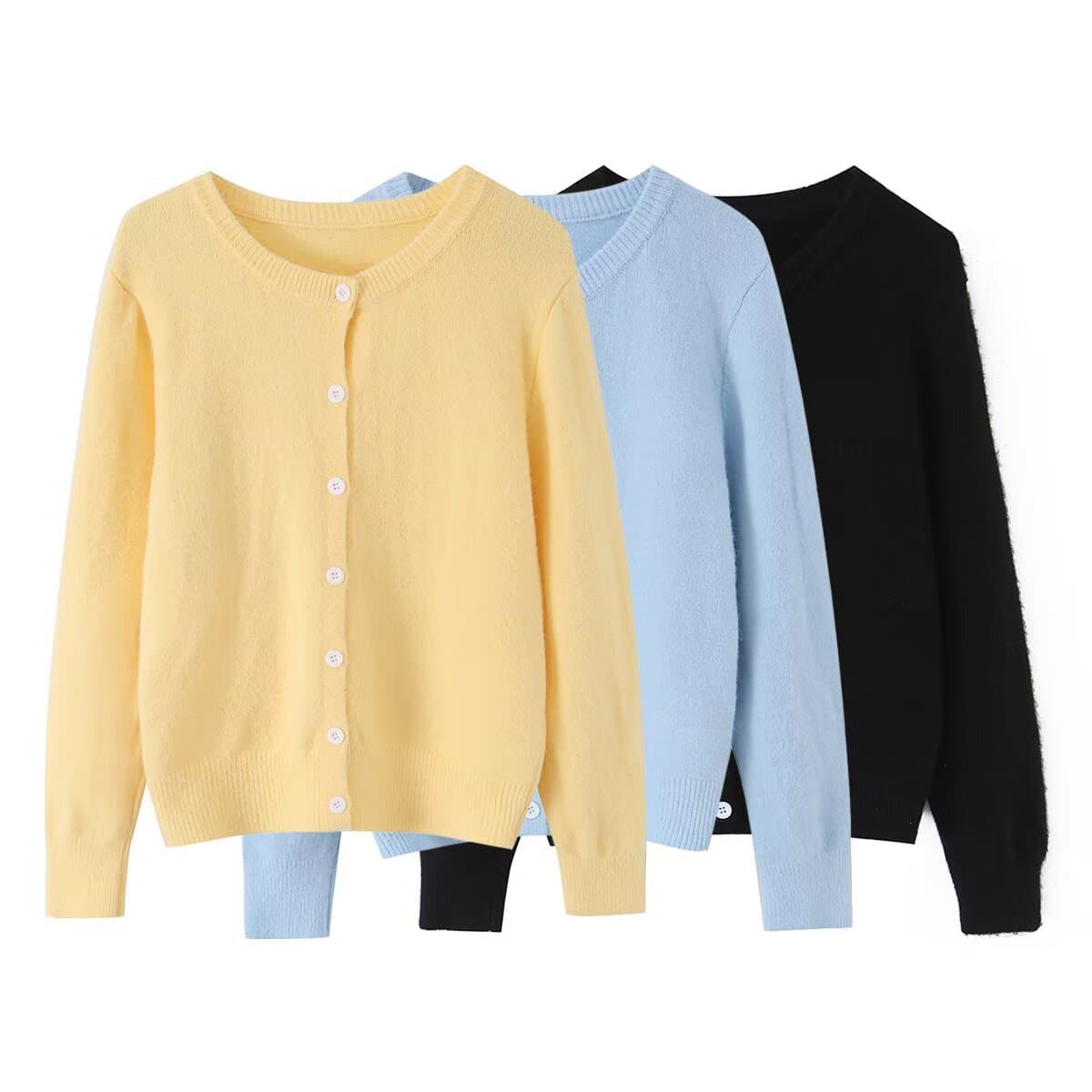 Wholesale 2026 Summer New Arrival European and American Style Fashion Simple Versatile Solid Color Cardigan Long Sleeve Sweater