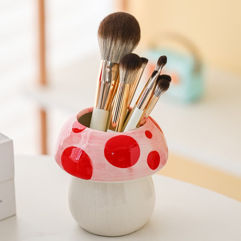 Mushroom Pen Holder Office Desktop Light Luxury High-End Student Makeup Brush Storage Box Creative Cute Minimalist Decoration