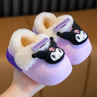 New Sanrio Licensed Kids Cotton Slippers Kuromi Cinnamoroll Girls Winter Cotton Shoes Indoor Anti-Slip Cotton Slippers