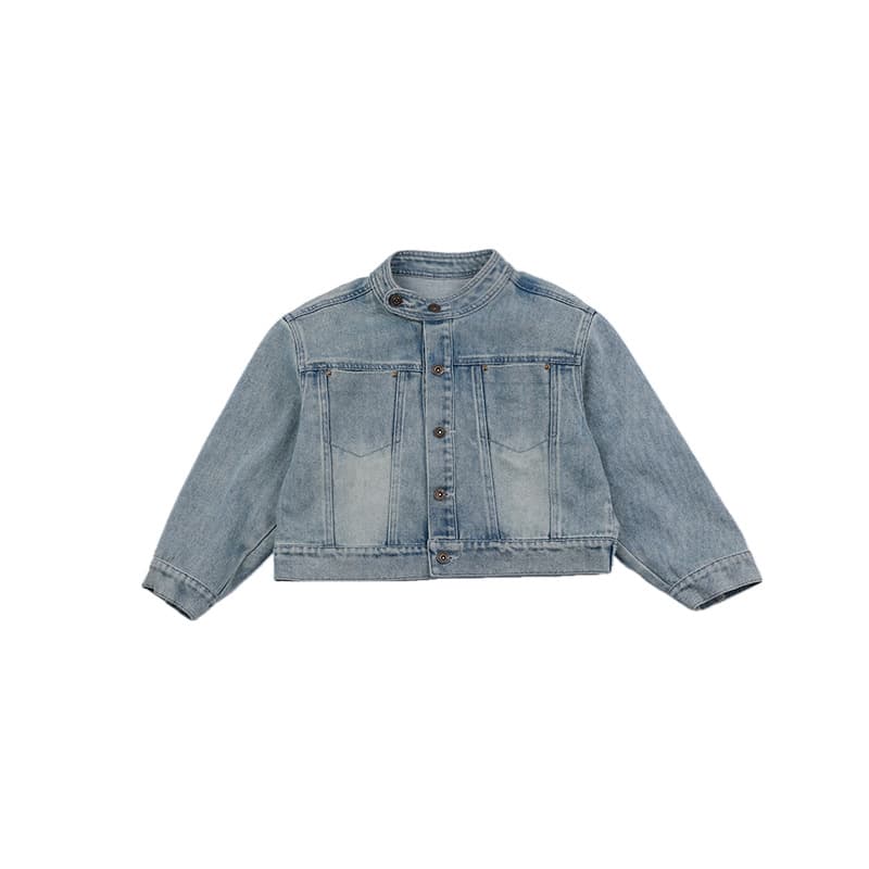 Aimobei Kids Hong Kong Style Trendy Sand Washed Vintage Denim Jacket Boys Girls Casual Short Stand Collar Top Trendy
