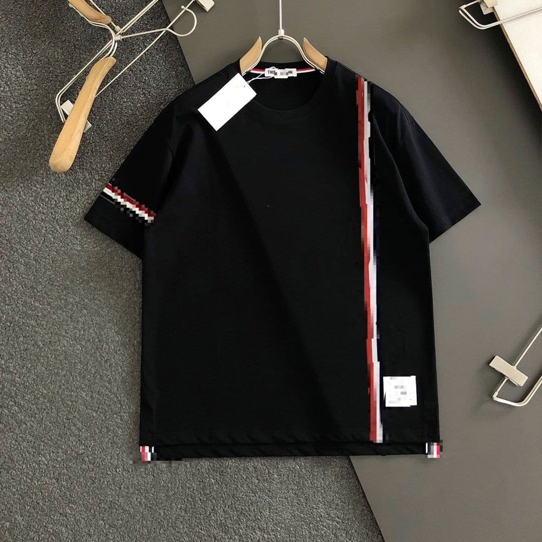 New TH Tommy short-sleeved trendy brand striped webbing round neck red and white casual loose T-shirt fashionable men and women semi-wholesale