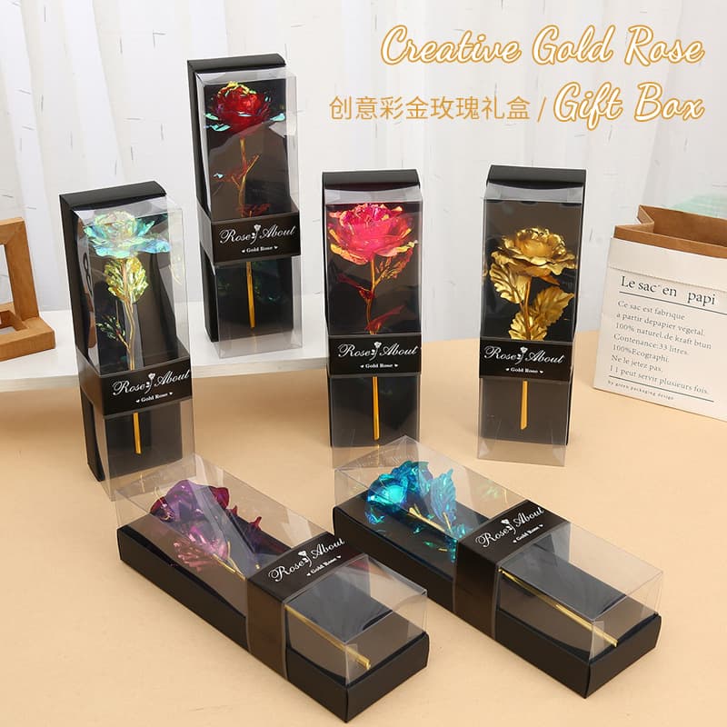 Creative Gold Rose Flower Black Gift Box Valentine's Day Gift Graduation Gift Creative Activity Small Gift Korean Style