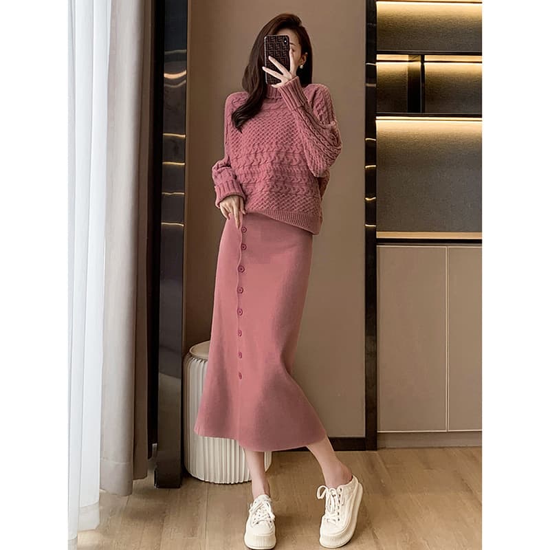 7007 Hong Kong Style Women's Sweater and Skirt Set Autumn Winter New High-End Chanel Style Split Skirt Two-Piece Set