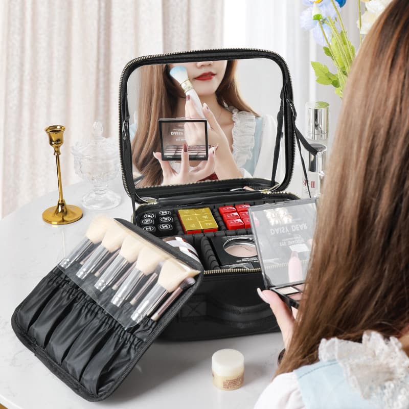 Leather Cosmetic Bag Large Capacity Multi-compartment Makeup Pouch Fashionable Handbag Organizer Storage Bag For Women