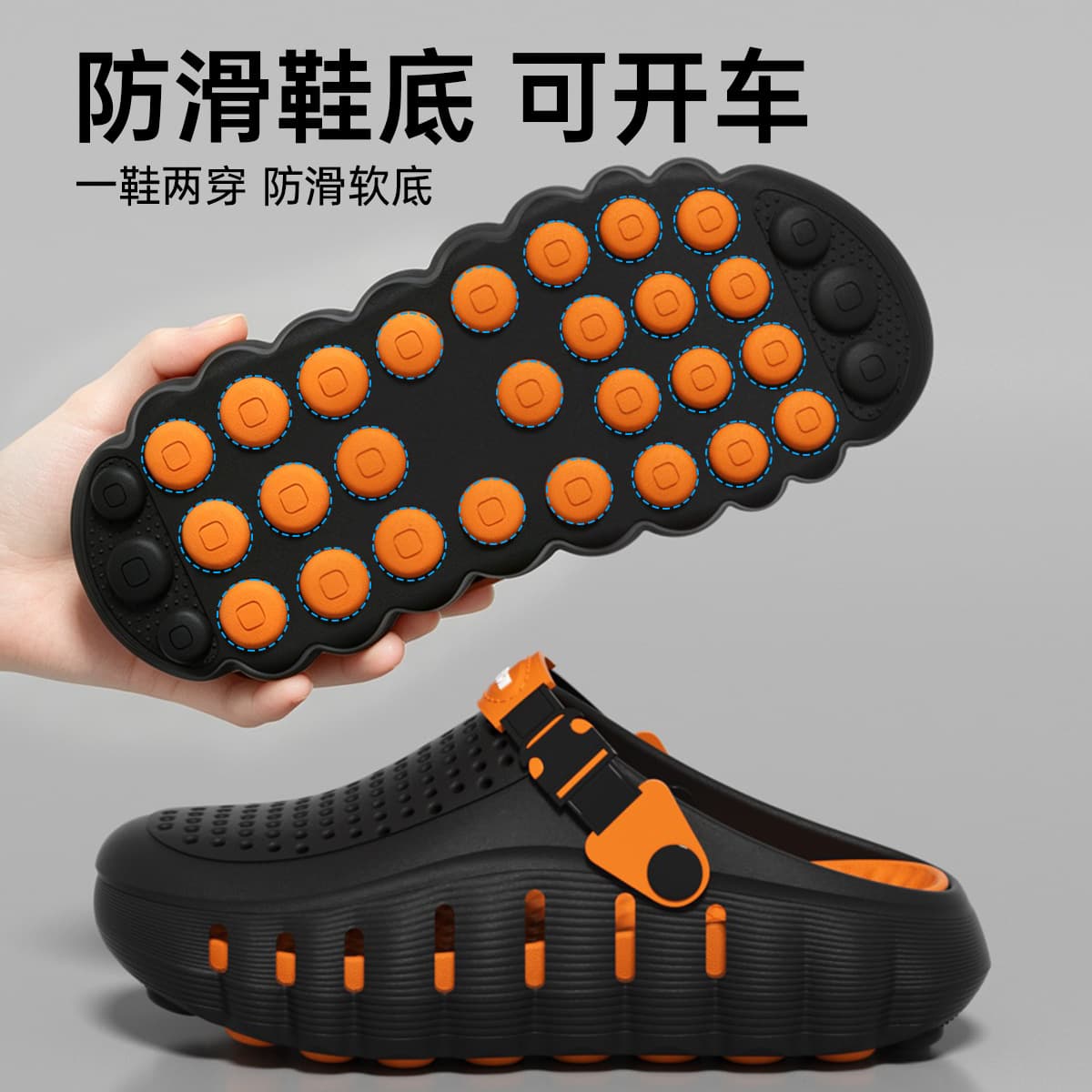 German Breathable Crocs Men's Outdoor Beach Shoes Cloud-like Comfort Non-slip Thick Sole Anti-odor Closed-toe Sandals Summer