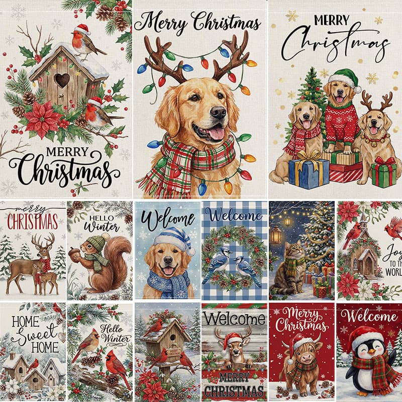 Cross-border Amazon Christmas Garden Flag HD Print Holiday Garden Decorative Flag Reindeer Garden Flag Custom