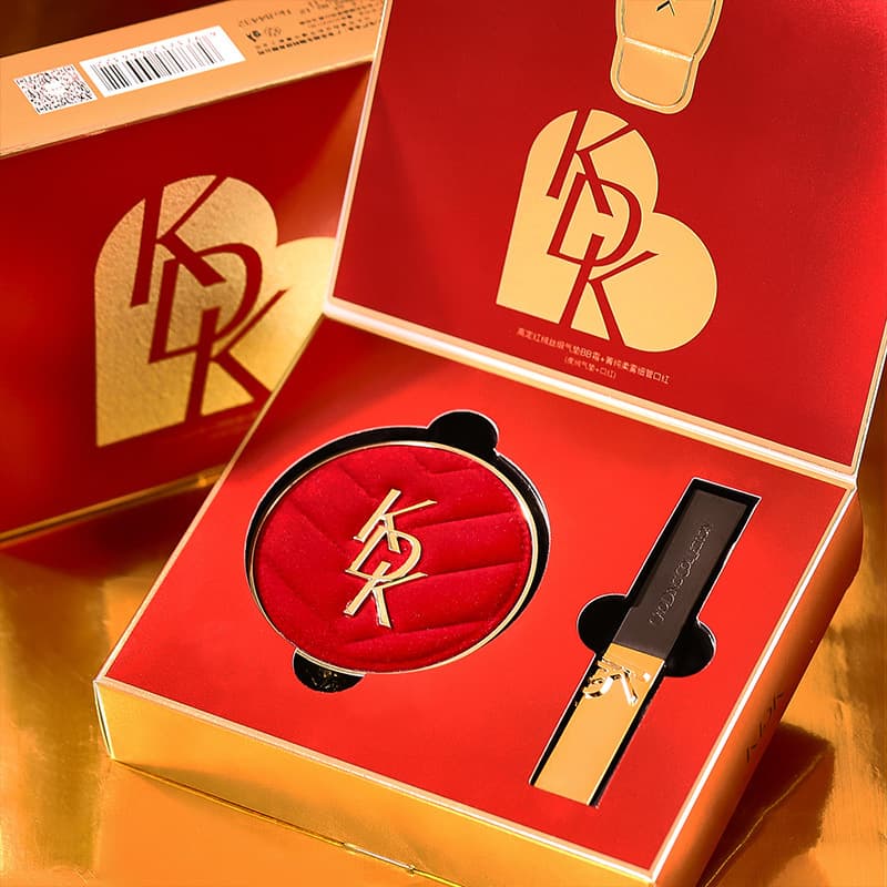 KDK Premium Gift Box Cushion BB and Slim Gold Lipstick Holiday Christmas Valentine's Mother's Day Gift Makeup Set