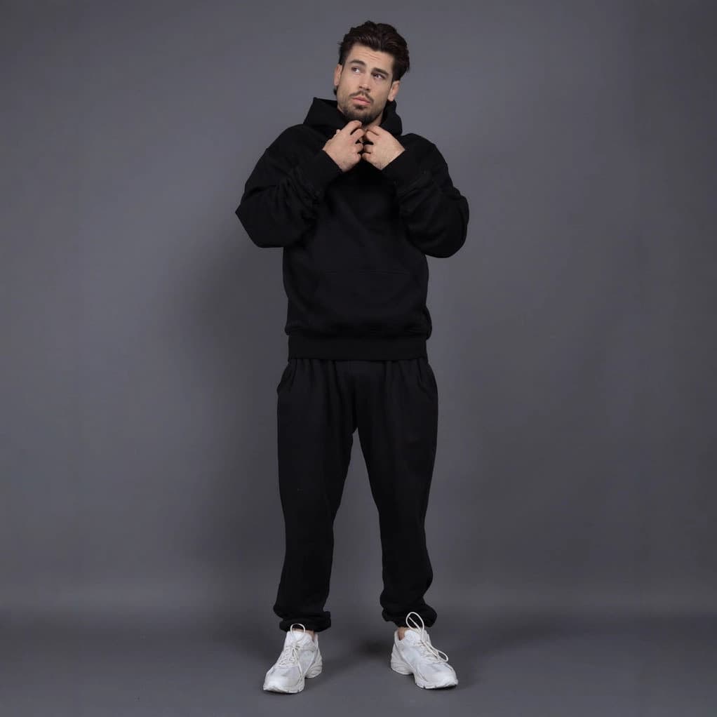 Cross-Border Autumn/Winter 400G US Size Loose Solid Color Fleece-Lined Thickened Set Men's Women's Hoodie and Sweatpants Two-Piece Set