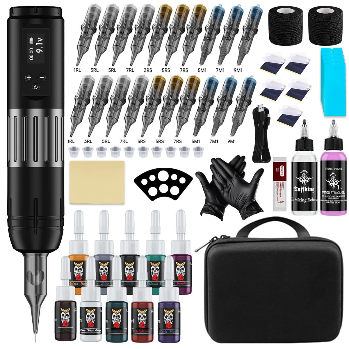 Beginner Tattoo Kit: Tattoo Machine with LED Screen, Wireless Battery Pen, Integrated Needles, and Tattoo Supplies
