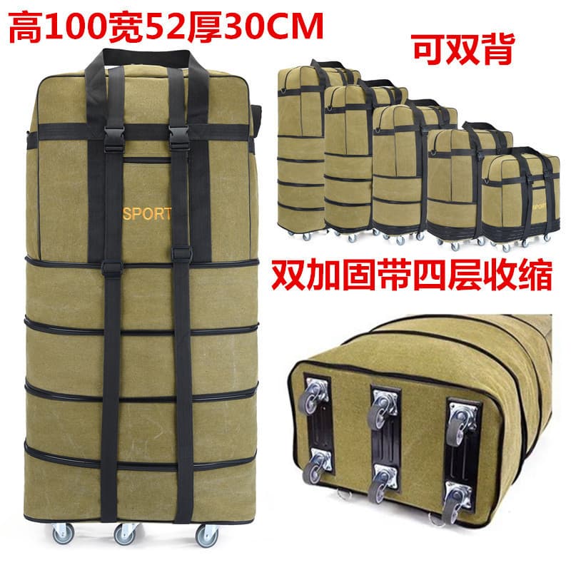 158 Airline Checked Bag Canvas Luggage Bag Large Capacity Travel Bag with Wheels Dual-Use Backpack for Back-To-School Season
