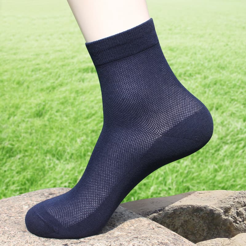 Men's Cotton Socks Spring Summer Thin Mesh Breathable Mid-Calf Socks Moisture Wicking Solid Black Socks