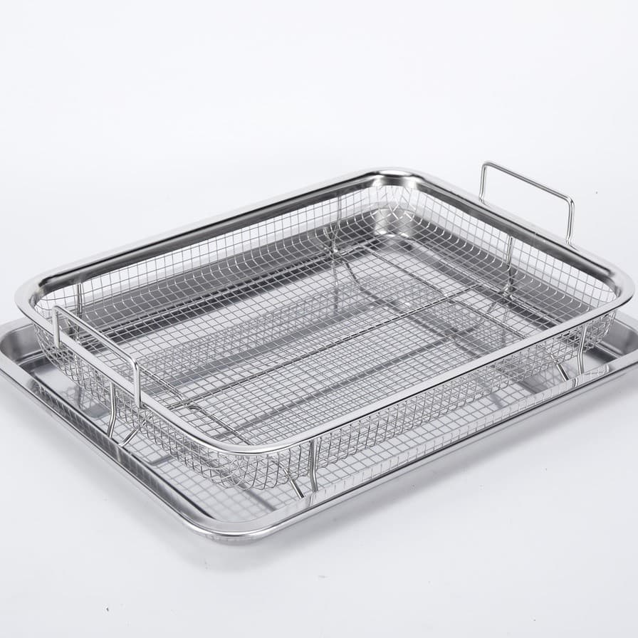 Cross-border Stainless Steel Baking Basket Drip Tray Stainless Steel Baking Pan Air Fryer Accessories Oven Baking Tray Grill Pan