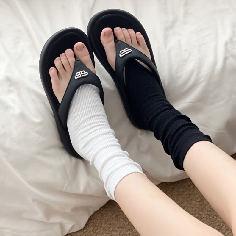 Ballet Style Summer Foot-Cover Revealing Feet Flip-Flop Sandals Clip-Toe Sandals Calf Mid-Calf Sock Cuffs, Slimming Long Stacked Socks