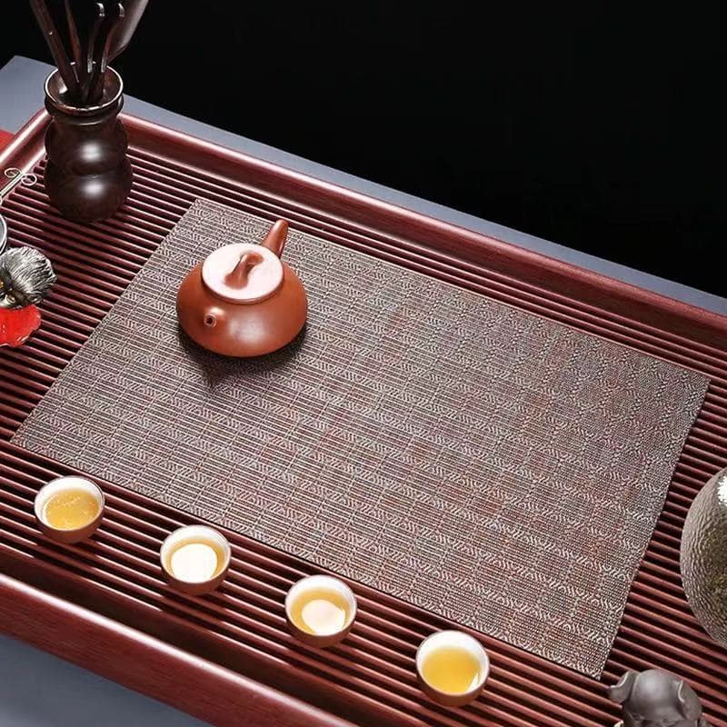 Bamboo Fiber Tea Mat, Woven Bamboo Coaster, Heat Insulation Pad for Tea Table, Cuttable Tea Tray Mat