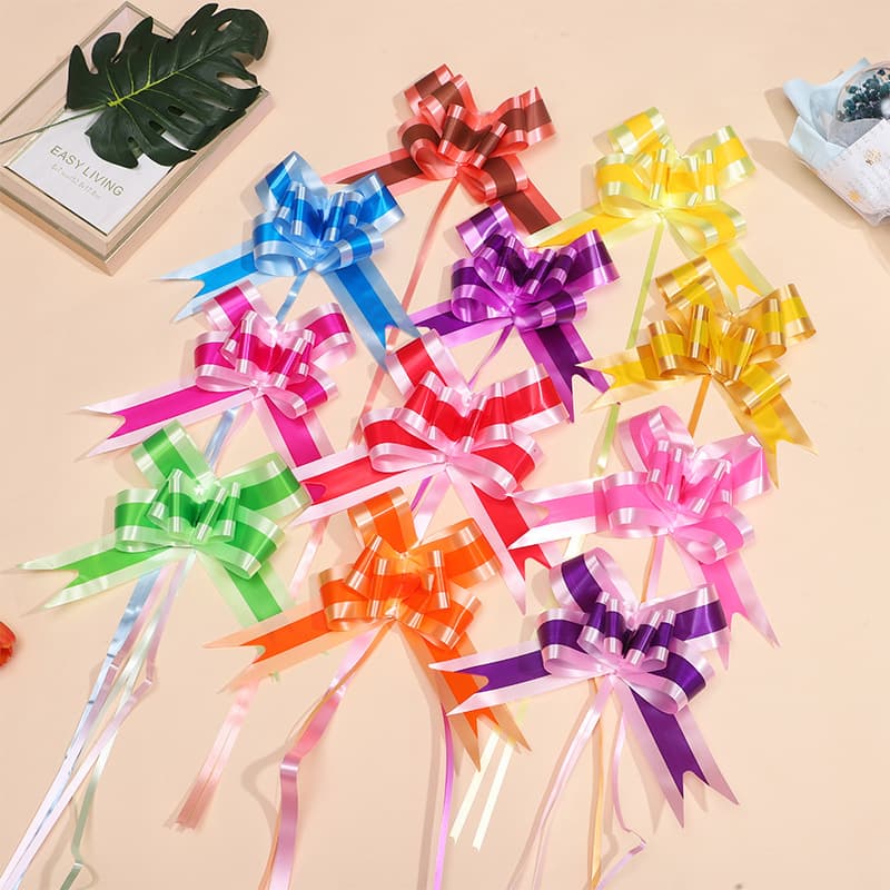 Wholesale Wedding Car Decoration Pull Bow 45 Large Bowknot Hand Pull Bow Two-tone Straight Strip Rearview Mirror Pull Bow