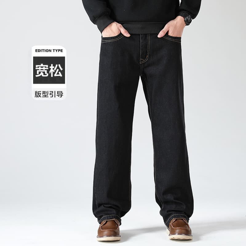 2026 Regular New Style Black Loose Fit Men's Jeans, Plus Size, Wide Leg, Casual Straight Leg, Pure Cotton, Non-Stretch