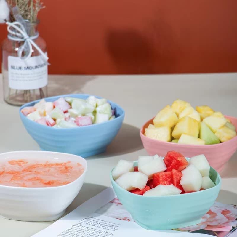 White Small Bowl Plastic Drop-Proof Fruit Salad Striped Square Bowl Kids Tableware Dessert Household Bowl Nordic Factory Direct