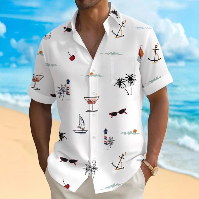 Hot Selling New Coconut Tree Gradient Printed Men's Shirt Summer Street Loose Shirt Foreign Trade Wish Shirt