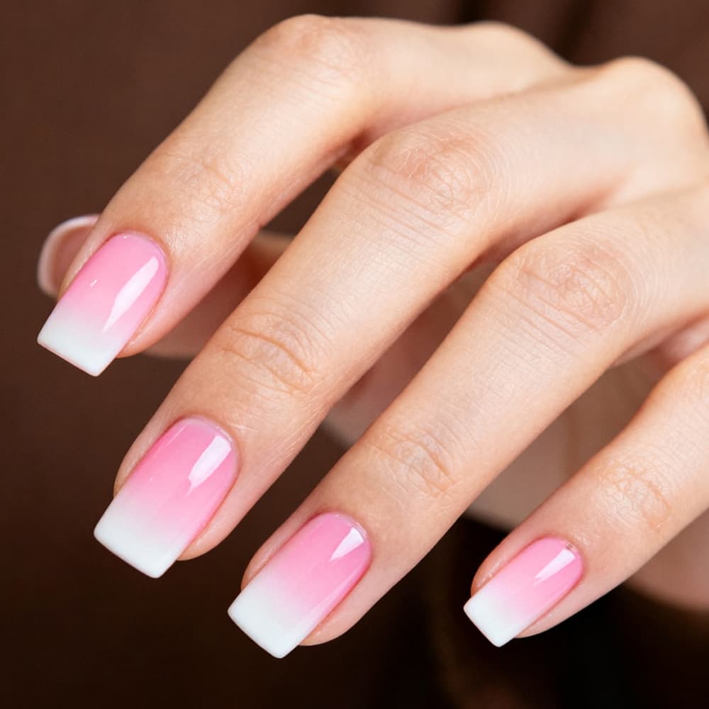 Cross-border Wearable Nails Simple Pink Gradient Solid Color False Nails Finished Medium and Long Manicure Patch Removable Wholesale