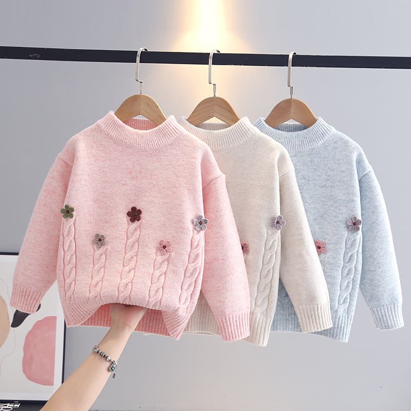 【Xinyuting】Factory Stock Wholesale Autumn Winter New Girls Sweater Round Neck Floral Knit Top Pullover