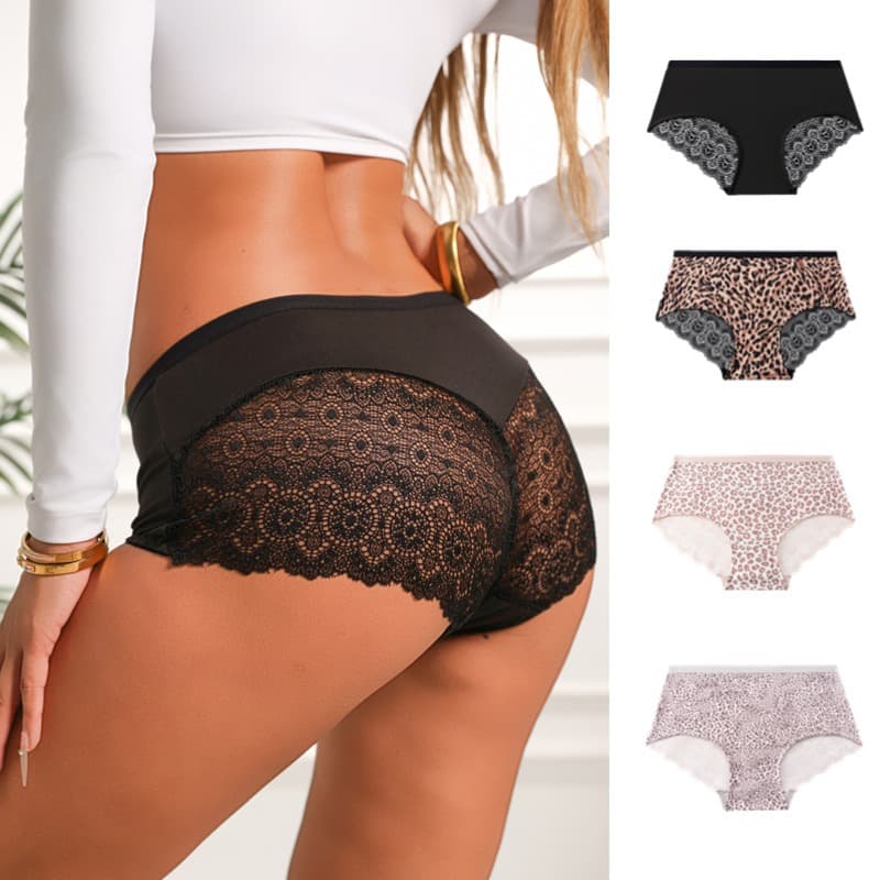 Sexy underwear for women, large size, butt-covering, lace-trimmed briefs, breathable, sexy, leopard print, breathable, comfortable, non-stuffy and sweat-free.