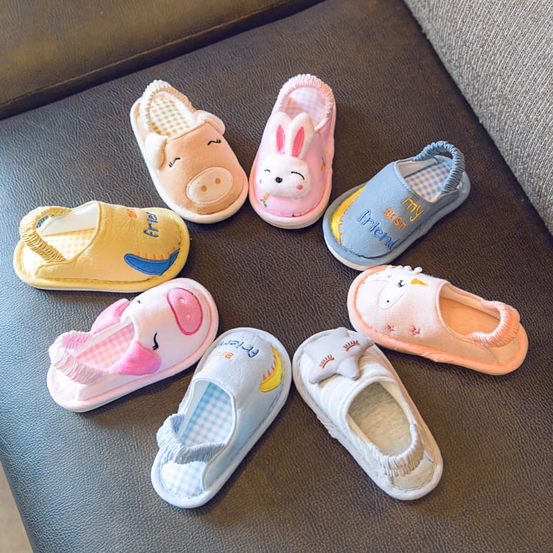 Floor Slippers Spring Autumn Cotton Lovely Cartoon Head Girls Loose Slippers Boys Dinosaur Cloth Slippers