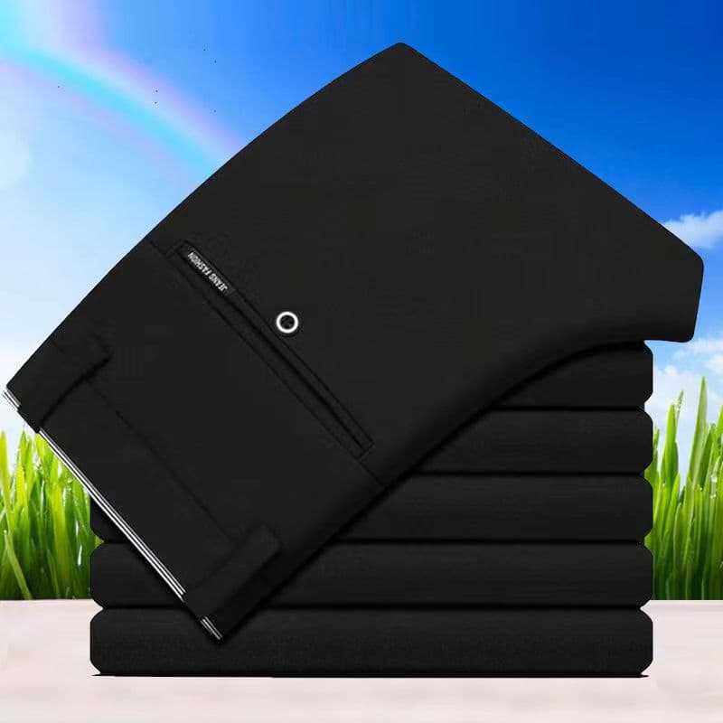 Summer Thin Stretch Slim Fit Casual Pants for Men, Korean Style Dress Pants, Wrinkle-Resistant, Non-Iron, Versatile Black Long Pants