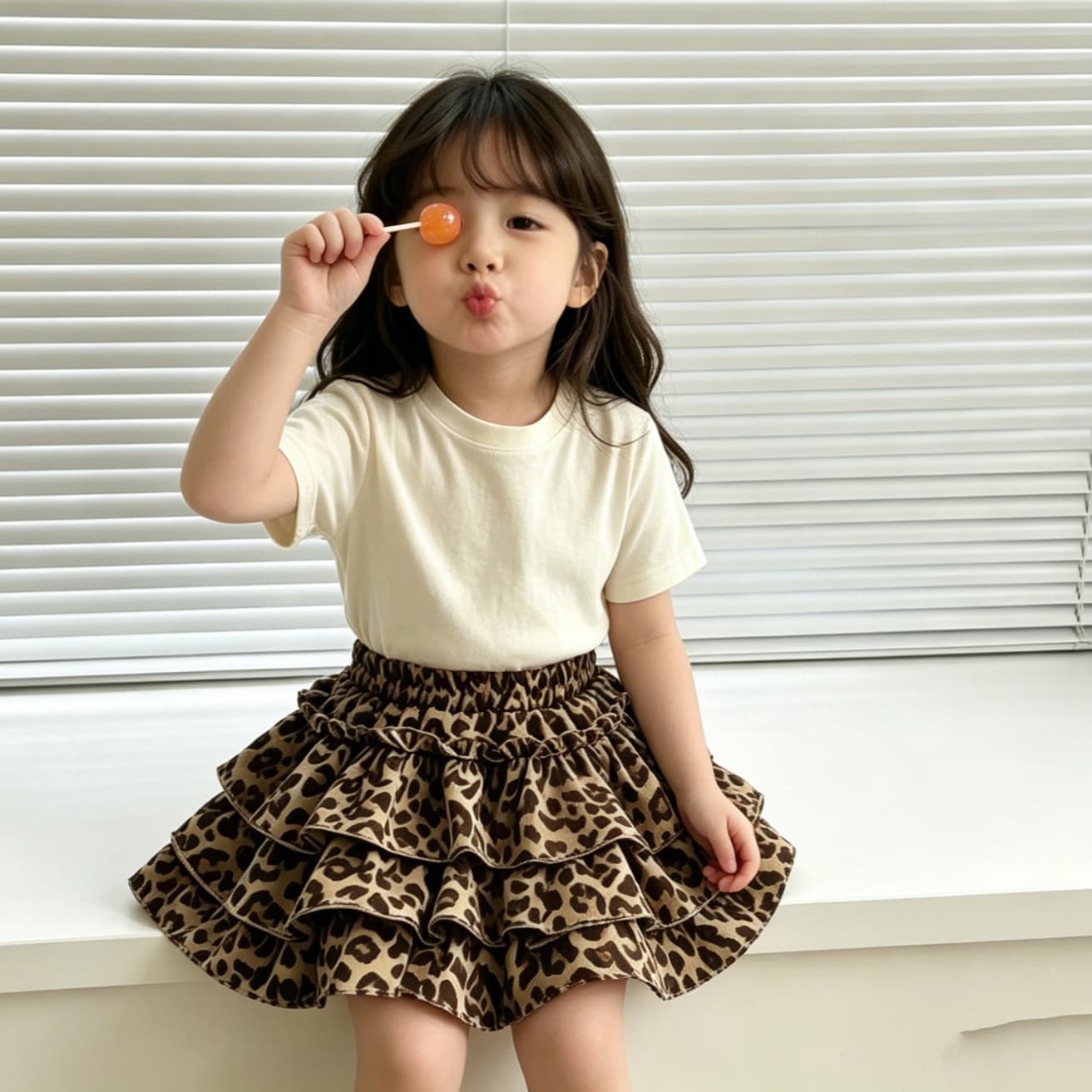 Girls skirt 2026 summer new retro leopard print cake skirt sweet looking little girl puffy skirt girl