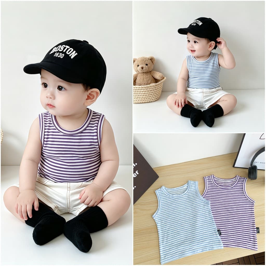 Children's Striped Sleeveless Vest, 2026 Summer Pure Cotton Baby Undershirt, Breathable Inner Top for Boys and Girls