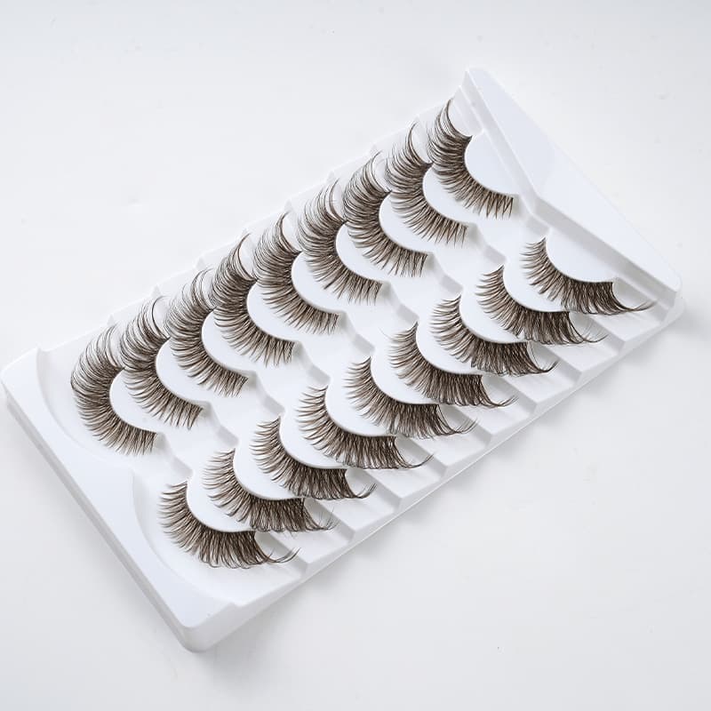 146 Nine Pairs of Curled European and American Style Eyelashes, Simulated Brown Hard Stem Full Cluster False Eyelashes