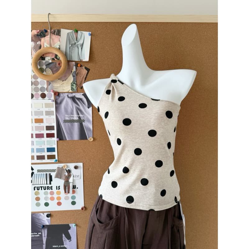 Shinai Bubble Water Dot Knot Single Shoulder Vest Tencel Blend Off-Shoulder Summer Top