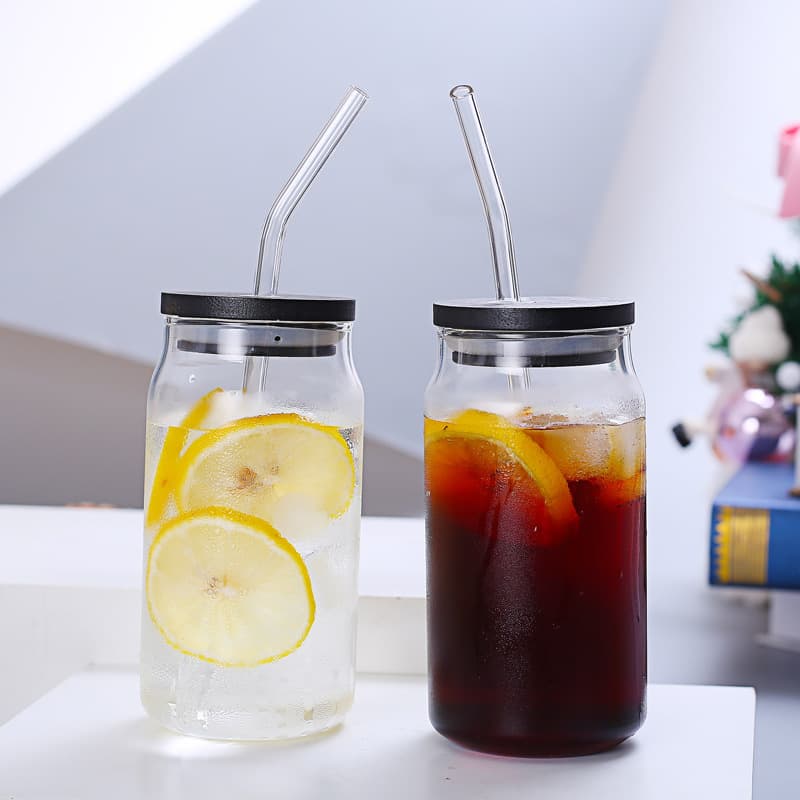 High borosilicate glass straw cup, juice drink cup, high-end transparent water cup, creative glass cup, can cup