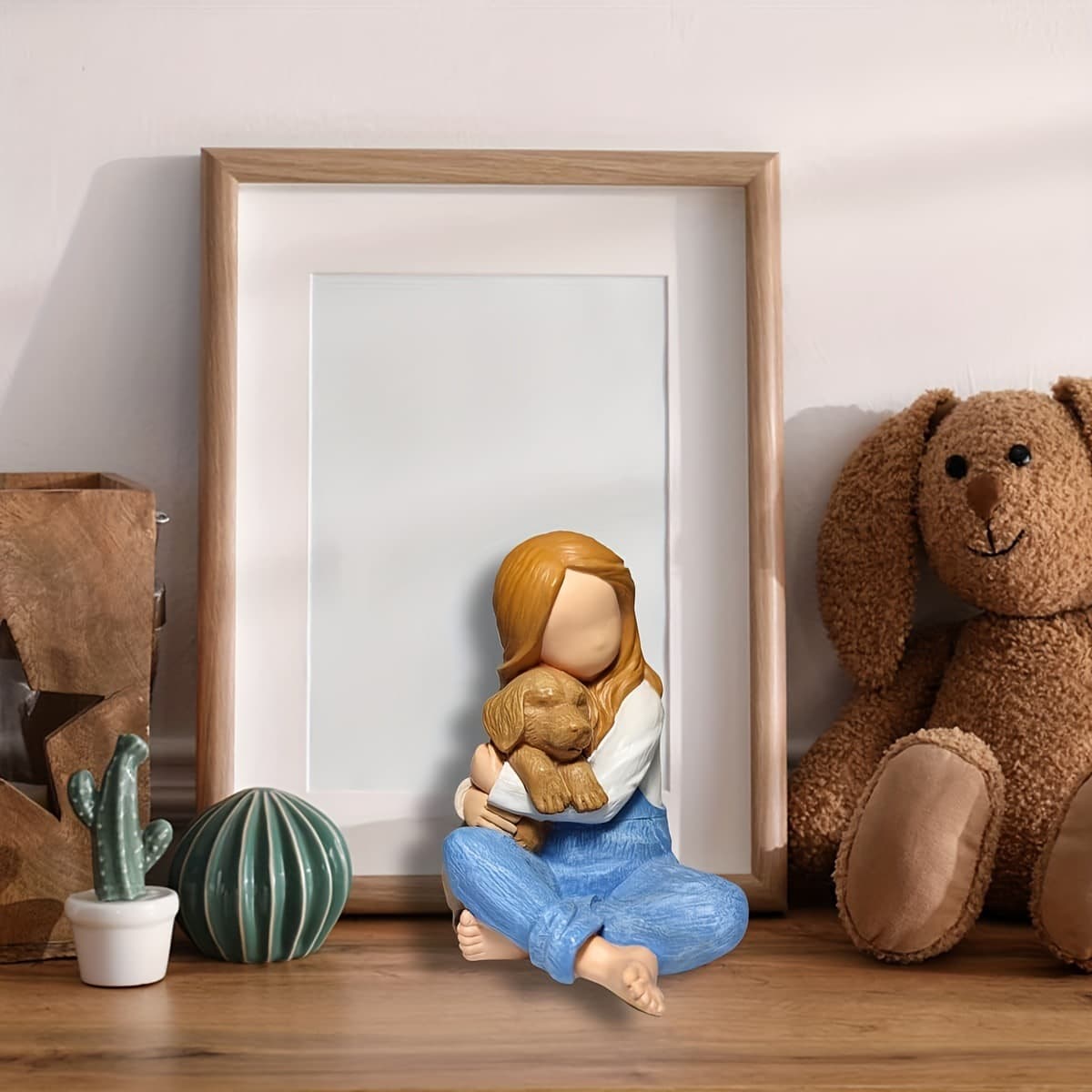 Creative Little Girl Holding Dog Ornament Resin Craft Figurine Home Dog Lover Memorial Gift Decoration