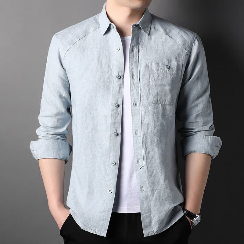 Pure Linen Cardigan Jacket Spring Summer Men's New Long Sleeve Shirt Chinese Style Casual Long Sleeve Shirt Men's Clothing