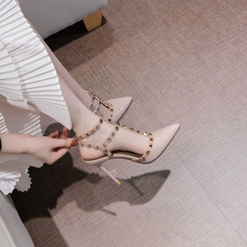 Stiletto Heels for Women, Sexy Rivet Pointed Toe 2026 Summer New Korean Style Wrap-Around High Heels