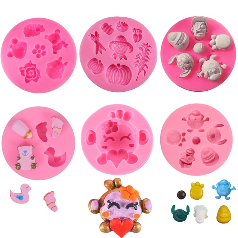 Round Cartoon Fondant Chocolate Cake Butterfly Silicone Mold with Small Rabbit and Bear Decoration Silicone Mold