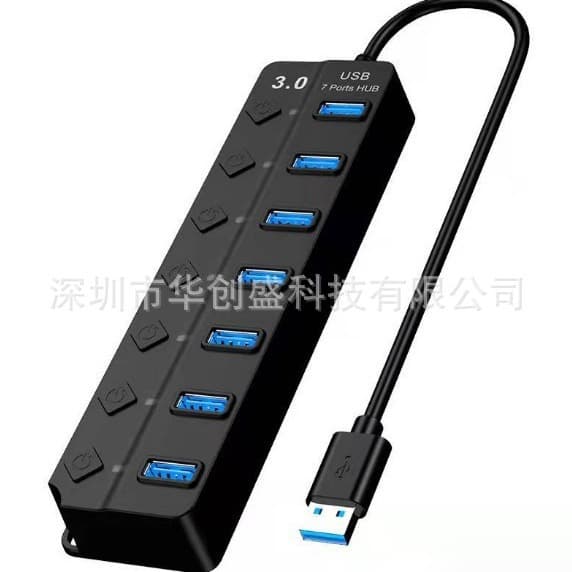 USB 3.0 Hub 7-Port Multi-Function Splitter with Power Switch for Computer Expansion