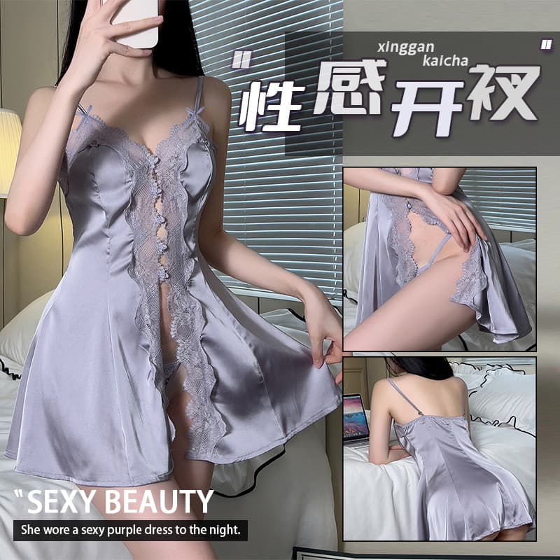 2025 New French Romantic Camisole Nightgown Sexy Lingerie Sheer Sleepwear Lace Deep V Low Cut Women Bowknot