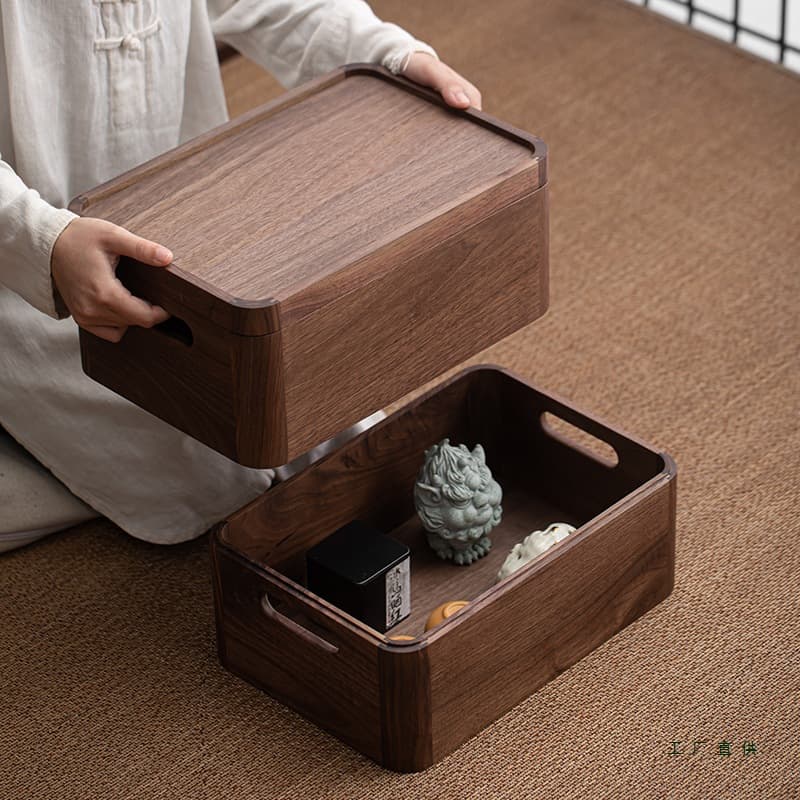 Walnut wood tea set, tea table, storage rack, teacup storage box, solid wood organizer box, dustproof and miscellaneous storage box