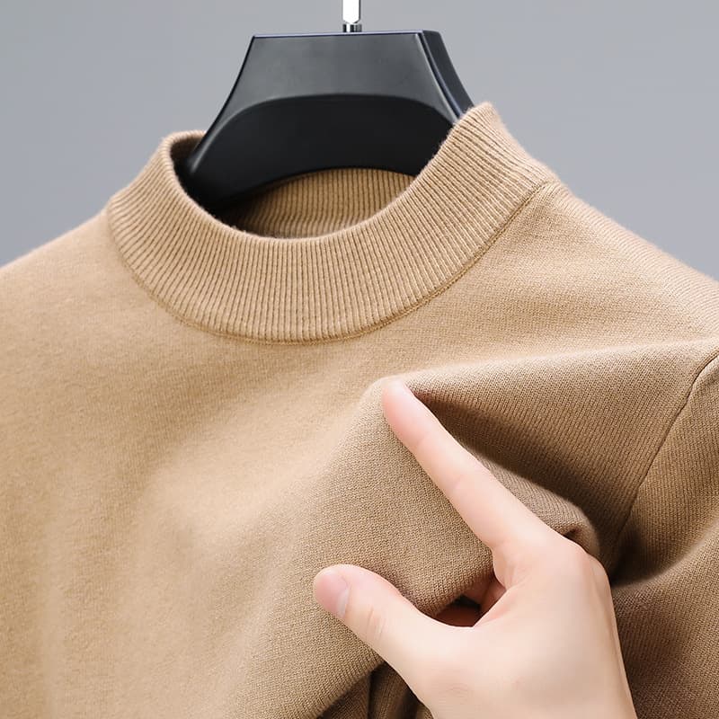 Men's Mock Neck Knit Sweater 2023 Fall Winter New Mid-Age Inner Layer Solid Color Long Sleeve Pullover