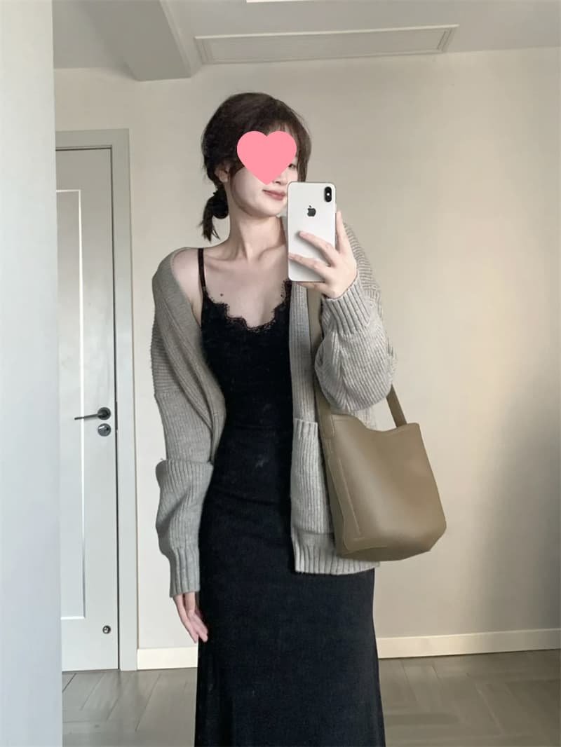 Sexy Black Lace Trim Camisole Dress Women's Autumn Slim Figure-Hugging Hot Bodycon Slip Dress Inner Layering Long Dress
