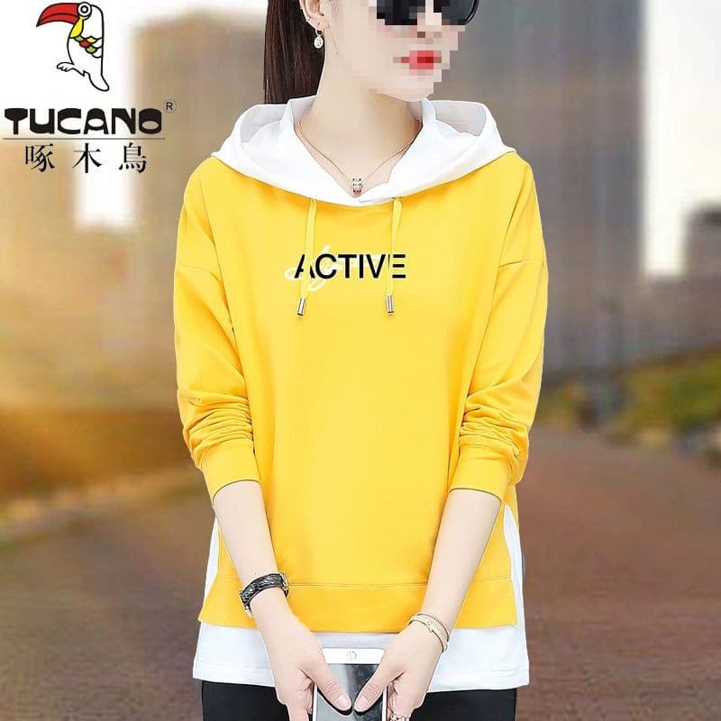 Fake Two-Piece Sweatshirt Women Year New Loose Plus-Size Casual Long Sleeve T-Shirt Top Outer Wear
