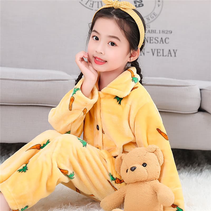 Girl's Flannel Home Suit 2021 Autumn and Winter New Big Boy Girl's Coral Fleece Long Sleeve Baby Boy's Pajamas
