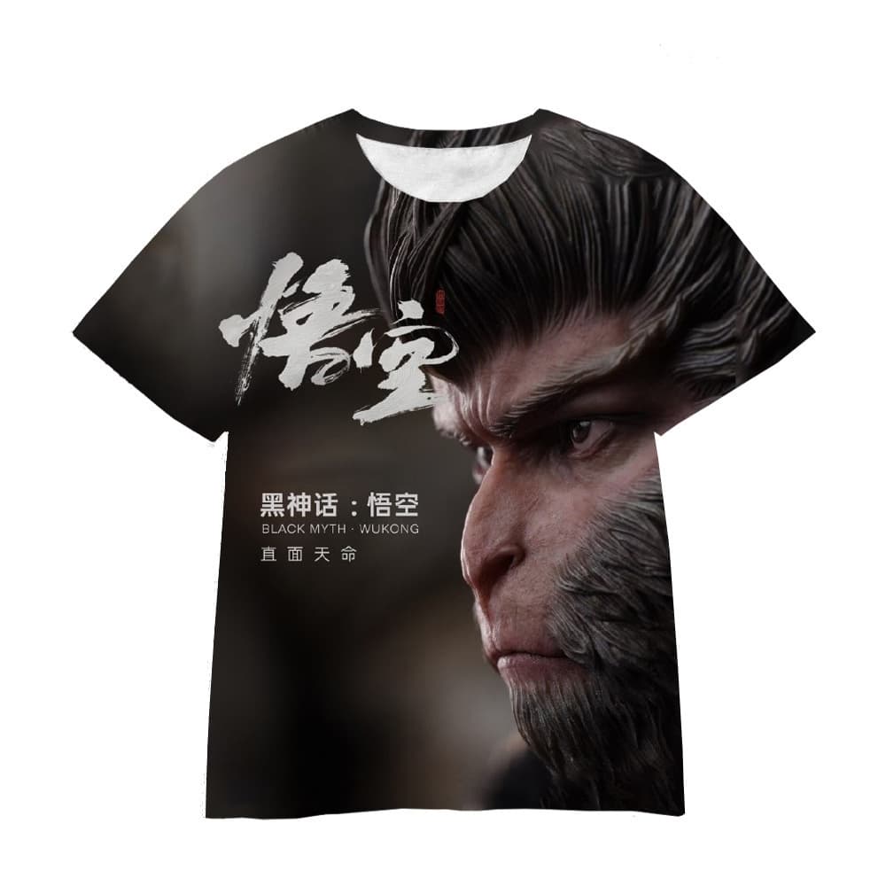 Foreign trade manufacturers supply quick-drying short-sleeved black myth Wukong 3D digital printing personality Joker men's T-shirt temu