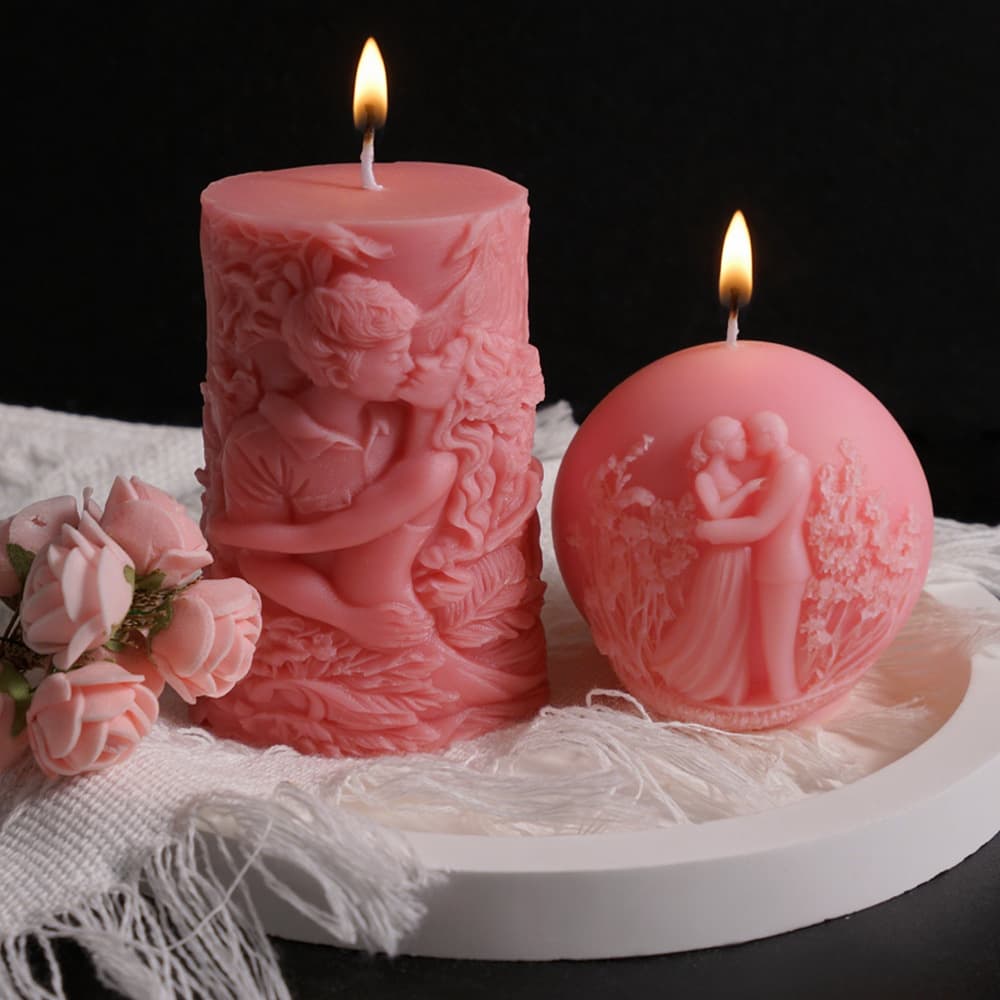 Embossed Round Ball and Cylinder Couple Candle Mold, Proposal Wedding Bride and Groom Candle Plaster Silicone Mold