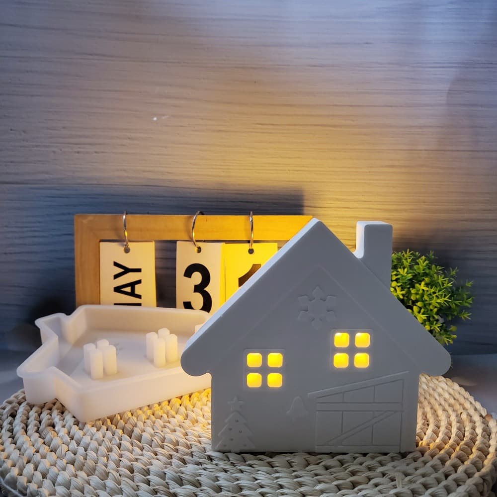 S0035 Christmas Geometric House Desktop Decoration Cement Plaster Mold DIY Silicone Mold