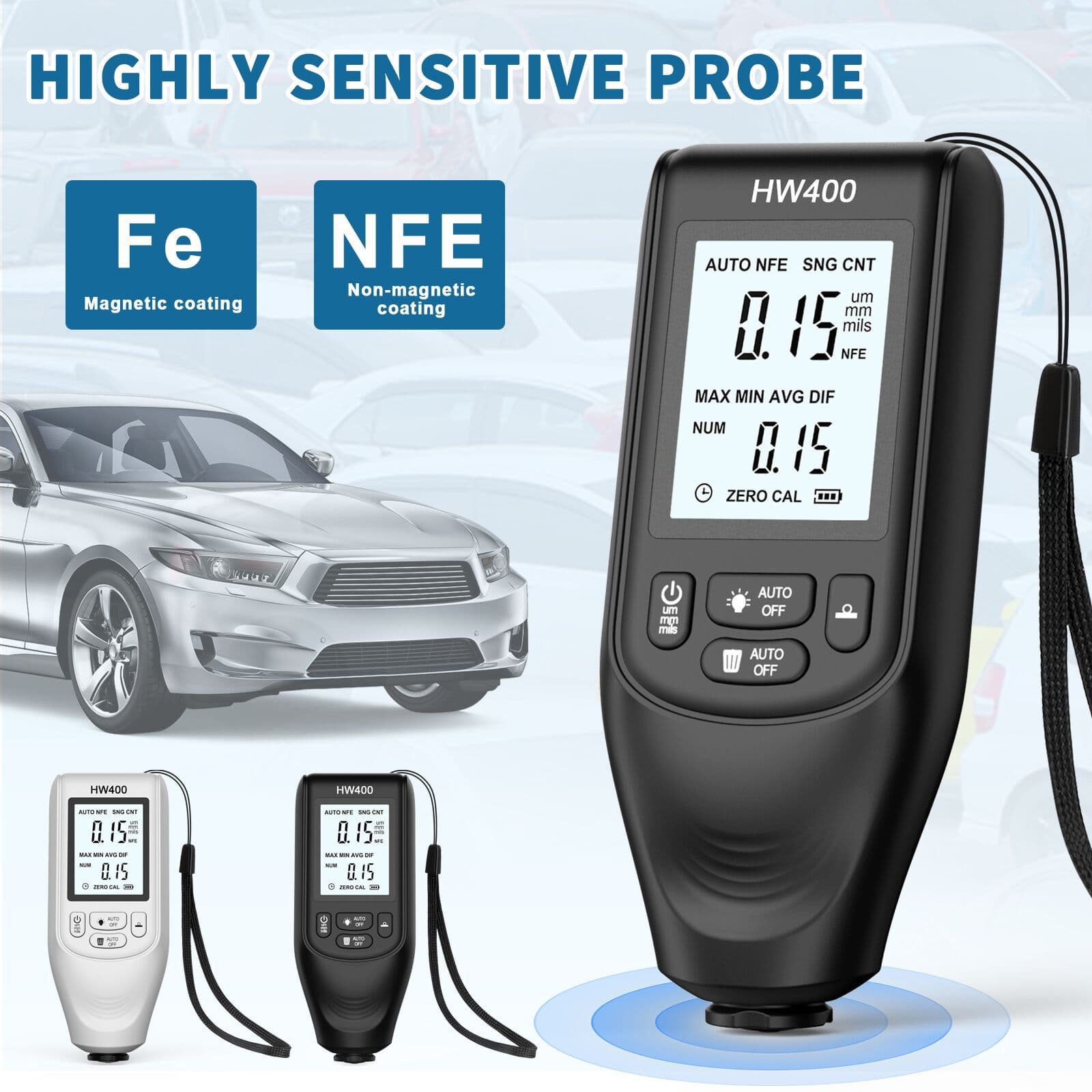 Export HW-400 Thickness Gauge High-Precision Industrial Iron Aluminum Coating Thickness Gauge Automotive Paint Thickness Tester Paint Layer