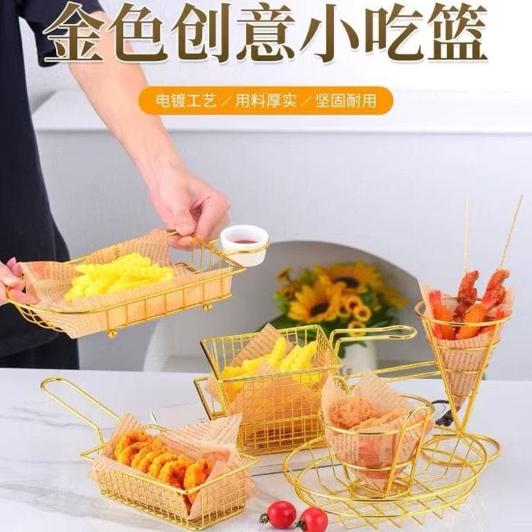 304 Stainless Steel French Fries Basket Snack Basket American-Style Golden Basket for Fried Chicken, Fried Food, Chicken Wings and Legs, Plate Dish