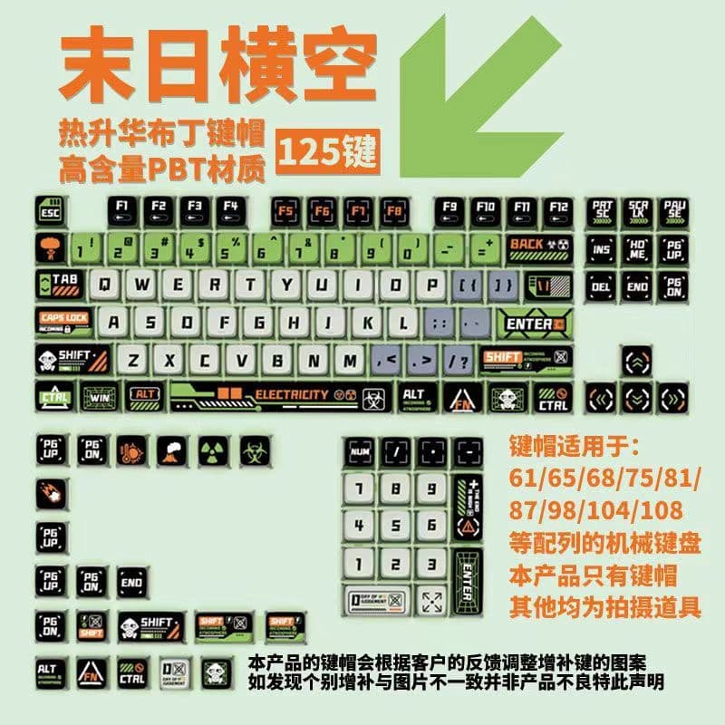 Original theme of "Doomsday Awakening" - Four-sided translucent keycaps, customizable, simple and cute PBT+PC dye-sublimated keycaps.